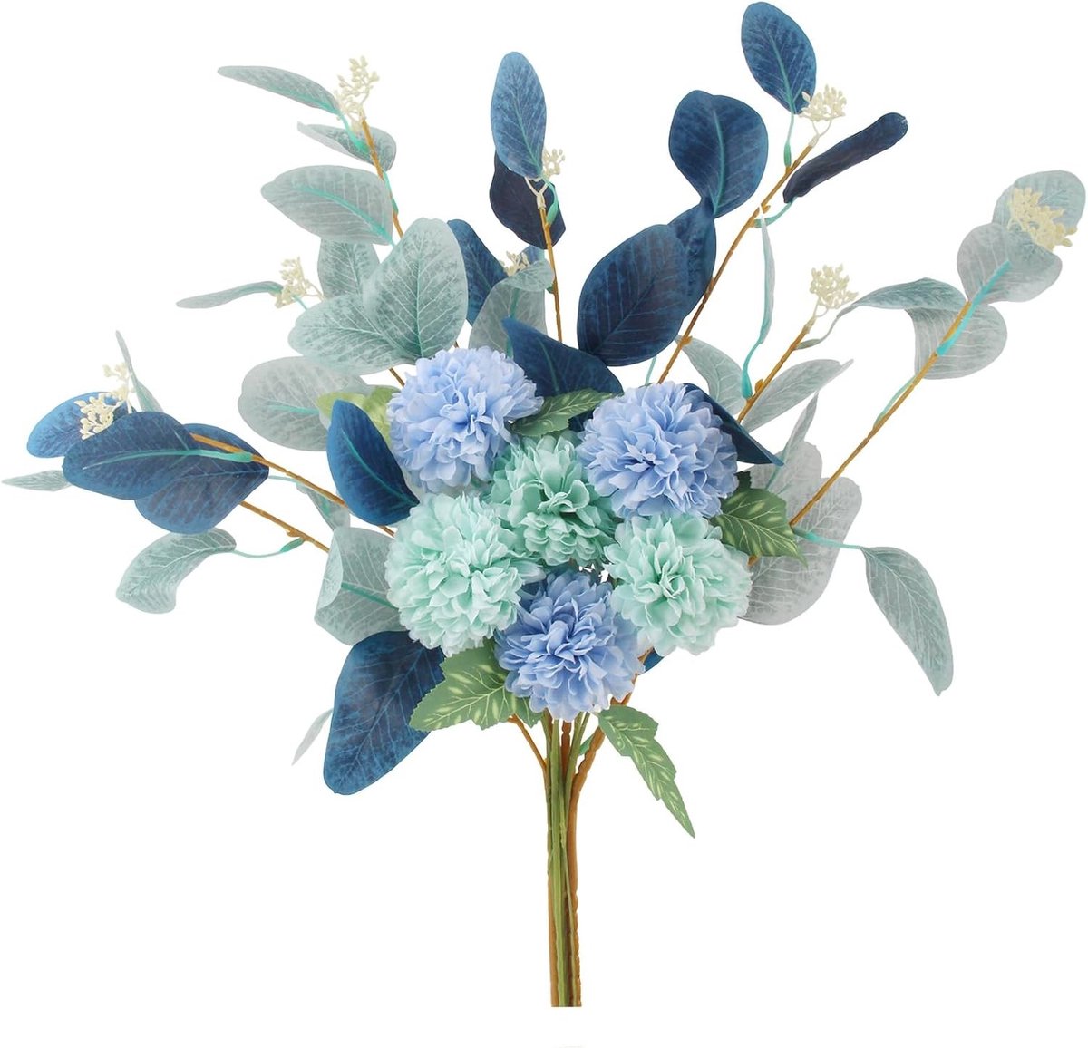 Decoratieve Eucalyptus Boeket van 48 cm met Chrysanthemum en Nepp bloemen voor Bruiloften en Thuisdecoratie, Realistische Bloemarrangementen