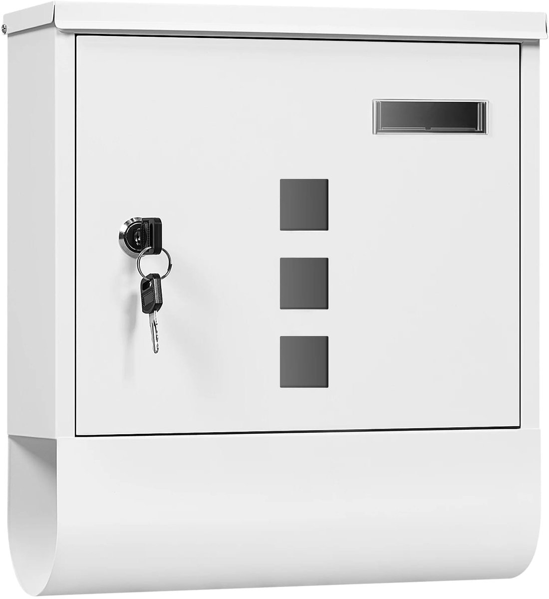 Klarven® Wandbrievenbus Wit - Waterdicht met slot en 3 zichtvensters - Krantenopslag inbegrepen, Voorgemonteerd - Gegalvaniseerd staal - B 30,5 x H 33,5 x D 10 cm