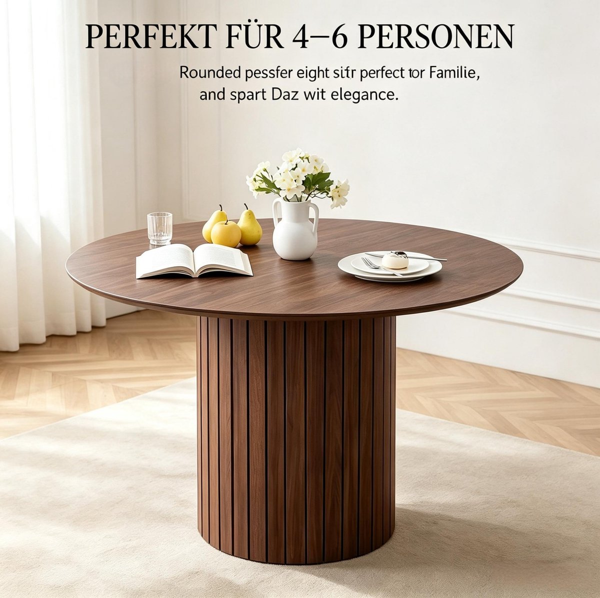 REDOM - Tafel - Ronde eettafel - Cilindrische basis - Moderne stijl - Keuken, eetkamer en woonkamer - Hout - Donkerbruin - 120 x 120 x 76 cm