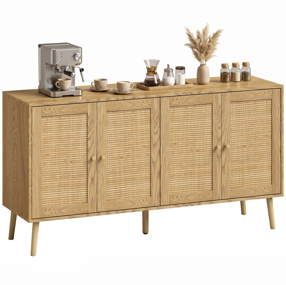 Homcom Buffet Cabinet-MDF-140L x 40B x 75H cm-Naturholz naturel houtkleur