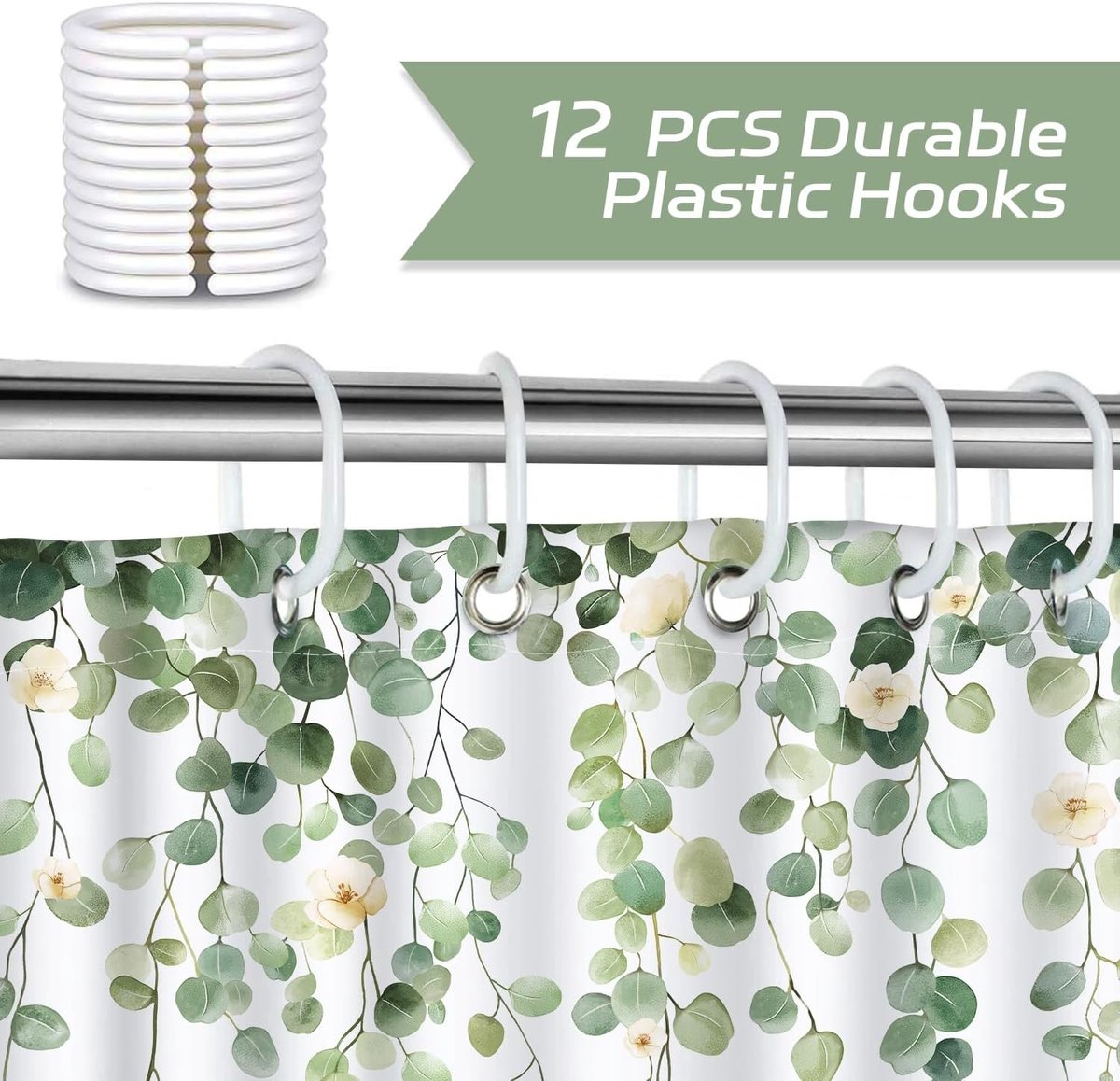 Beige Eucalyptus Bloemen Douchegordijn 180x180cm, Waterdicht en Schimmelbestendig Polyester met 12 Haakjes voor Badkamerdecoratie