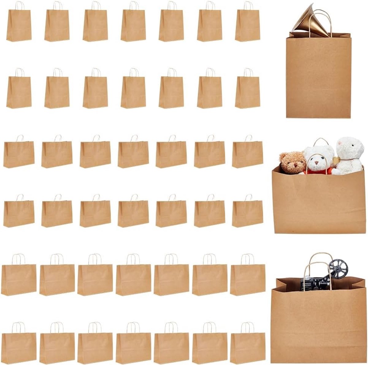 Duurzame Papieren Draagtas Set van 45 Stuks in 3 Maten, Herbruikbare Winkeltassen met Handvatten voor Cadeaus en Boodschappen