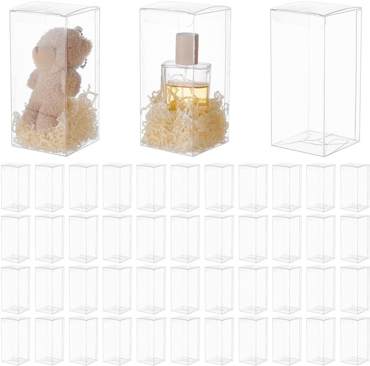 Doorzichtige geschenkdozen set van 68 stuks, 7,1 x 7,1 x 15,1 cm, ideaal voor bruiloften, feesten en cadeauverpakkingen voor Valentijnsdag, babyshowers en speciale gelegenheden