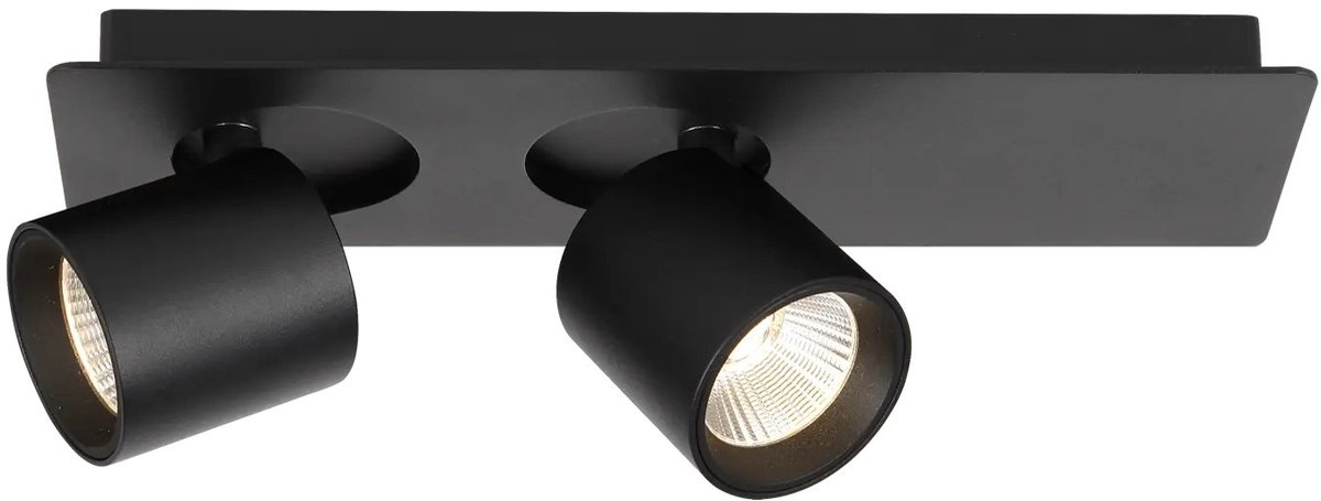 Oyo LED plafondspot met 2 kantelbare lichtpunten, zwart aluminium, 7,5W / 620 lumen, 2700K warm wit, IP40
