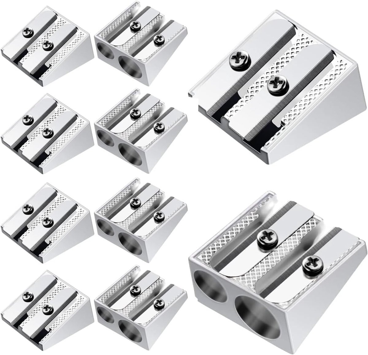 Dubbele Gat Mini Potloodslijper - 10 Stuks, Draagbare Metalen Slijpers voor School, Kantoor en Reizen, Compact en Handig