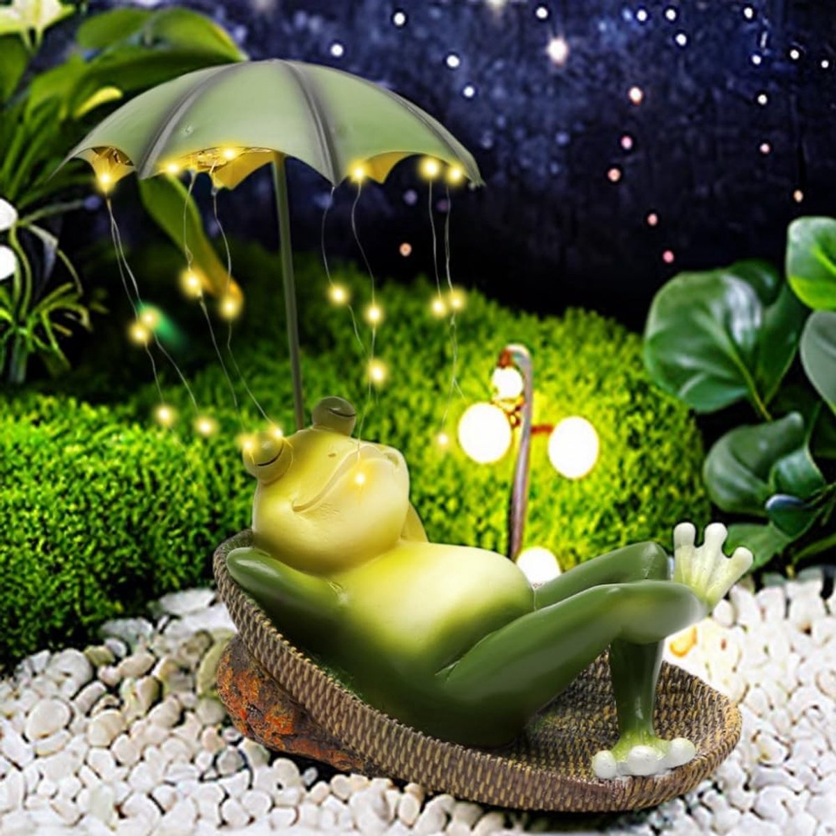Zonnige Frosch Tuinfiguur met 32 LEDs voor Buiten, Balkon en Patio Decoratie, Perfect als Lentecadeau