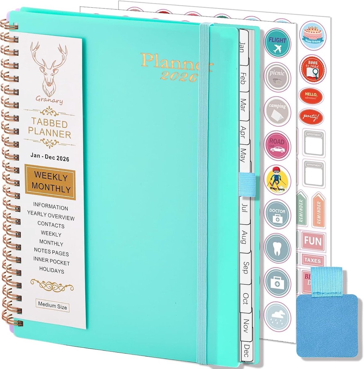 Schoolagenda - Lichtblauw - A5 - Professionele Planner met Pennenring en Plansticker - Voor School en Werk