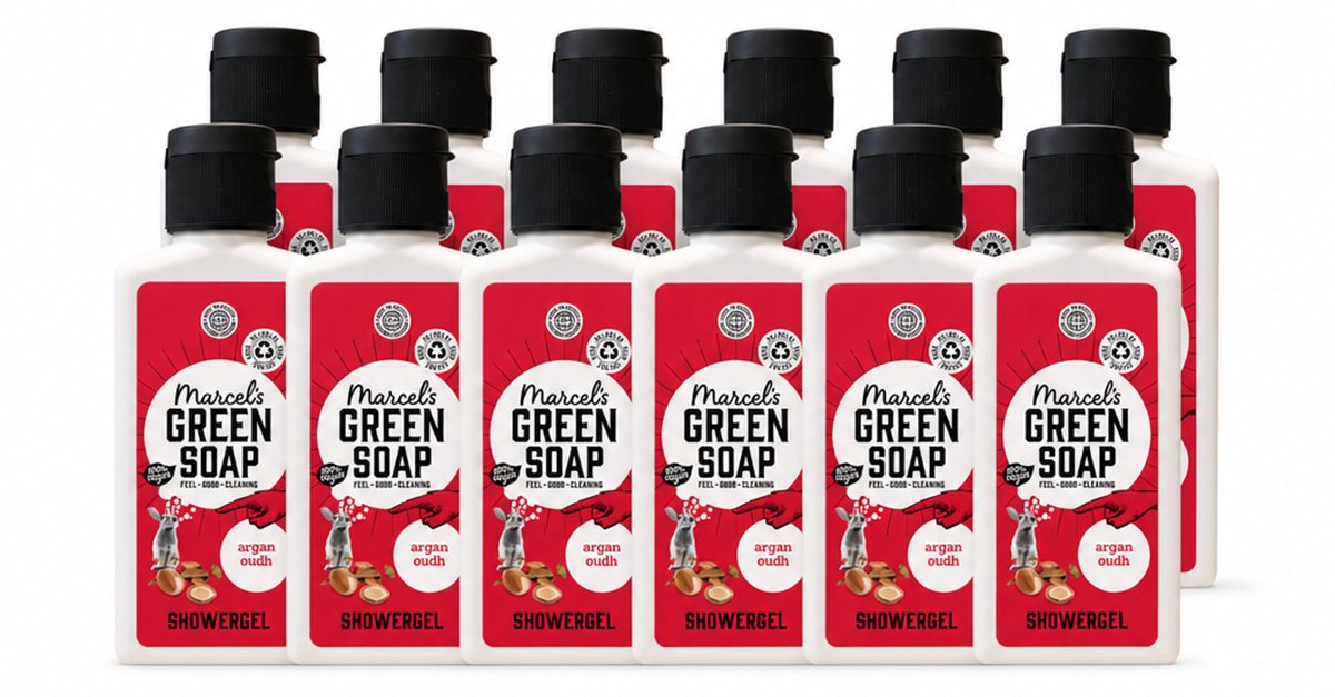 12 x Marcel's Green Soap - Douchegel - Argan & Oudh Mini - Krachtige werking - 100 ml - Voordeelverpakking - 12 stuks