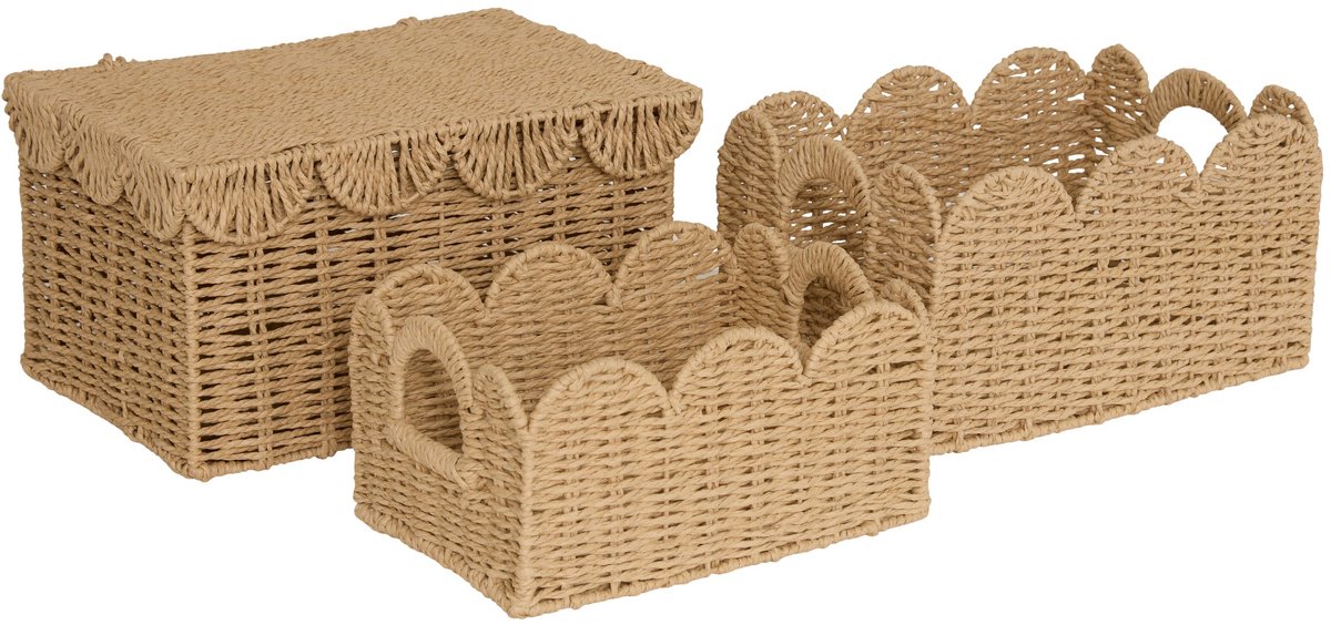 Atmosphera Cyrielle Papieren manden - Set van 3 stuks - 35x26x20cm - Beige