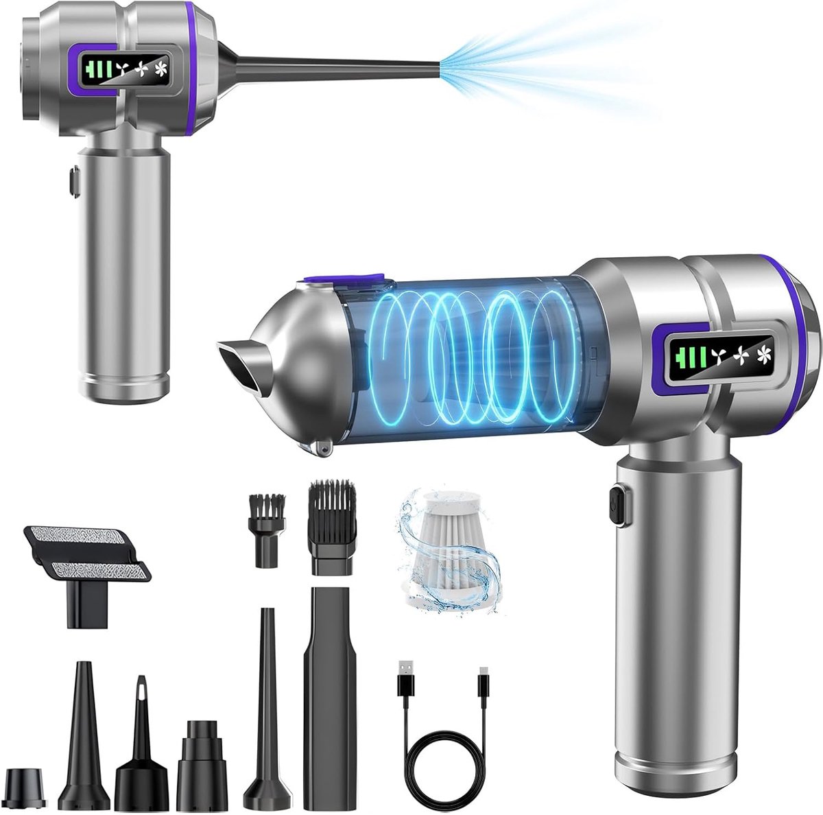 Car Vacuum Cleaner 16000Pa 11.1V Brushless Motor LCD Screen - ST-6697A Plus Silver Purple