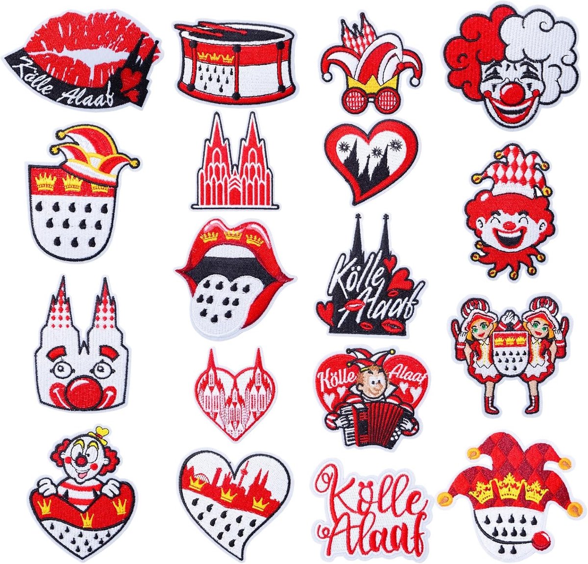 Carnaval Patches voor Kostuums en Feestkleding, Rood en Wit, Strijkplaten, Set van 18 Stuks voor een Feestelijke Look