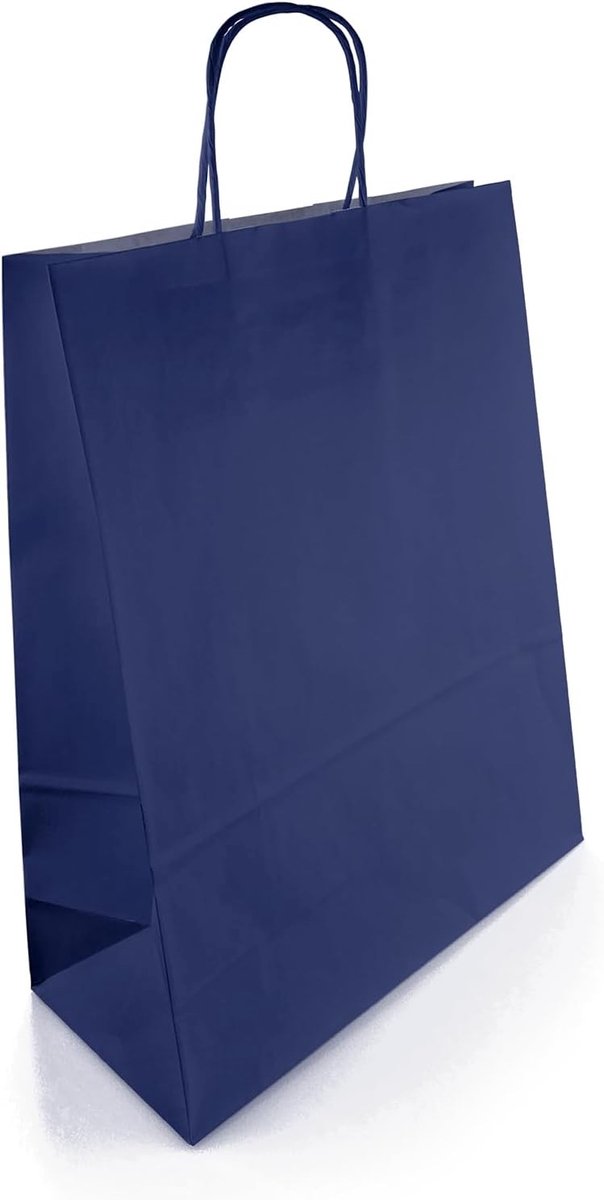 Donkerblauwe papieren tas met gedraaide papieren hengsels 25x11x32cm voor cadeaus, feestartikelen en voedselverpakkingen