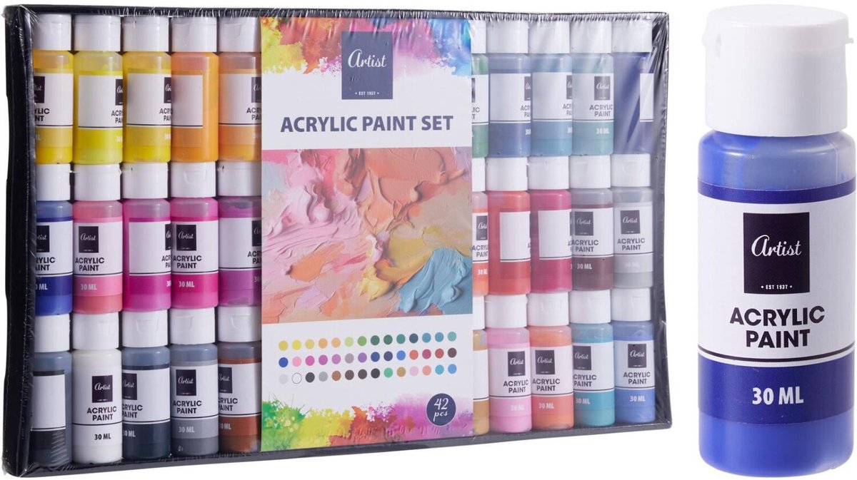 Artist & Co Acrylverf / hobbyverf multi set - 42x flacons van 30 ml - met alle kleuren - Schilderen