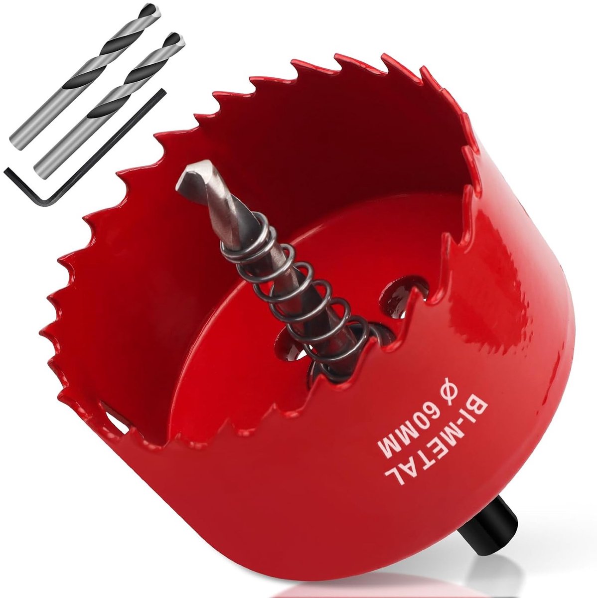 HSS Bimetalen Holzaag 60 mm met Hex Shank en Boor Set voor Hout, Gipsplaat en Kunststoffen, 1 Stuk, Rood