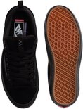 Boven- en onderaanzicht van zwarte Vans skate-sneaker met wafelzool.