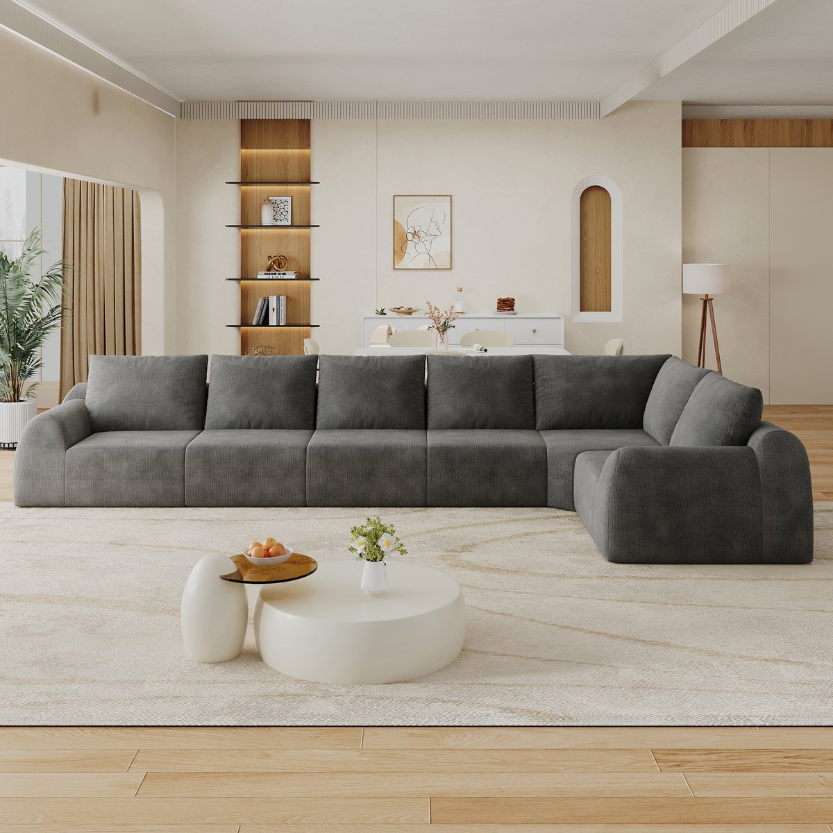 REDOM - 401 cm hoekbank - L-vormig - Hoog-elastisch schuim - Compressieverpakking - Chenille stof - Woonkamer - Donkergrijs - 401 x 200 x 85 cm