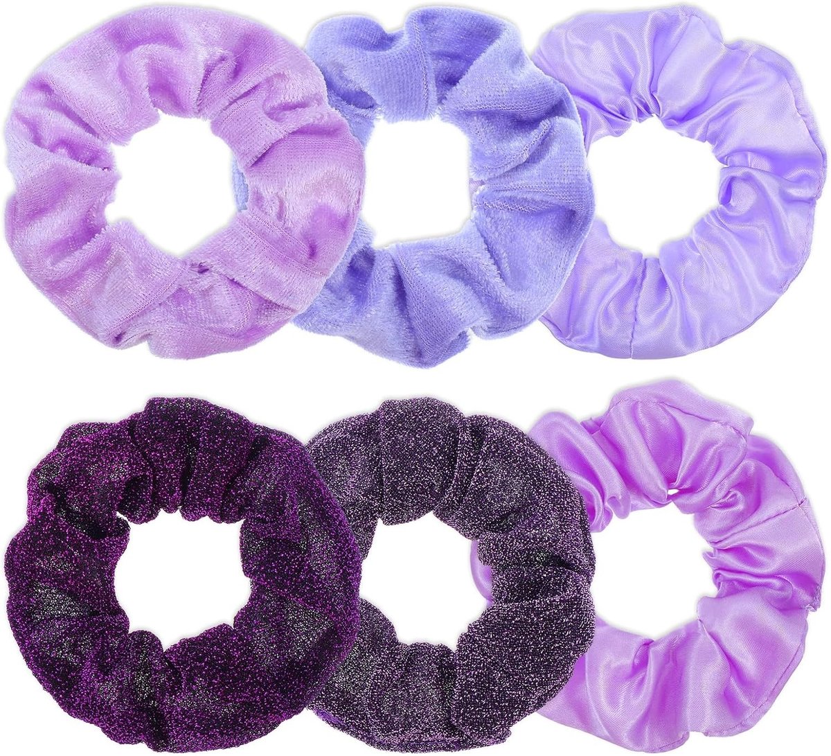 Set van 6 Paarse Satijnen Haarscrunchies voor Vrouwen en Meisjes - Zachte Elastische Haargummis voor Ponytails en Haaraccessoires, Perfect voor Valentijnsdag