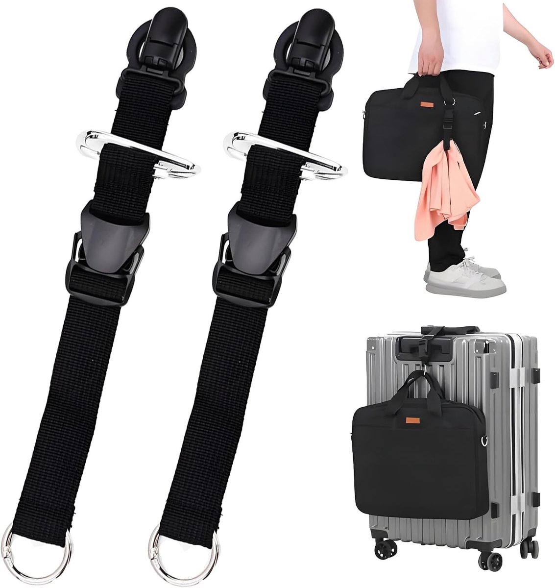 Verstelbare Bagagestraps voor Koffers en Rugzakken - 2 Stuks, Stevige en Veilige Verbinding, Zwart