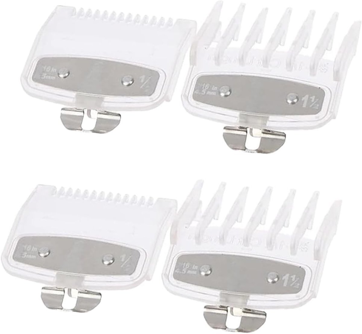 Set van 4 Haartrimmer Opzetstukken, Metalen Kammetjes voor Precisie, Accessoires voor Baard en Haar, 0.3 cm, 3 mm, 0.6 cm, 6 mm, Professionele Snijlengtes en Kappersgereedschap