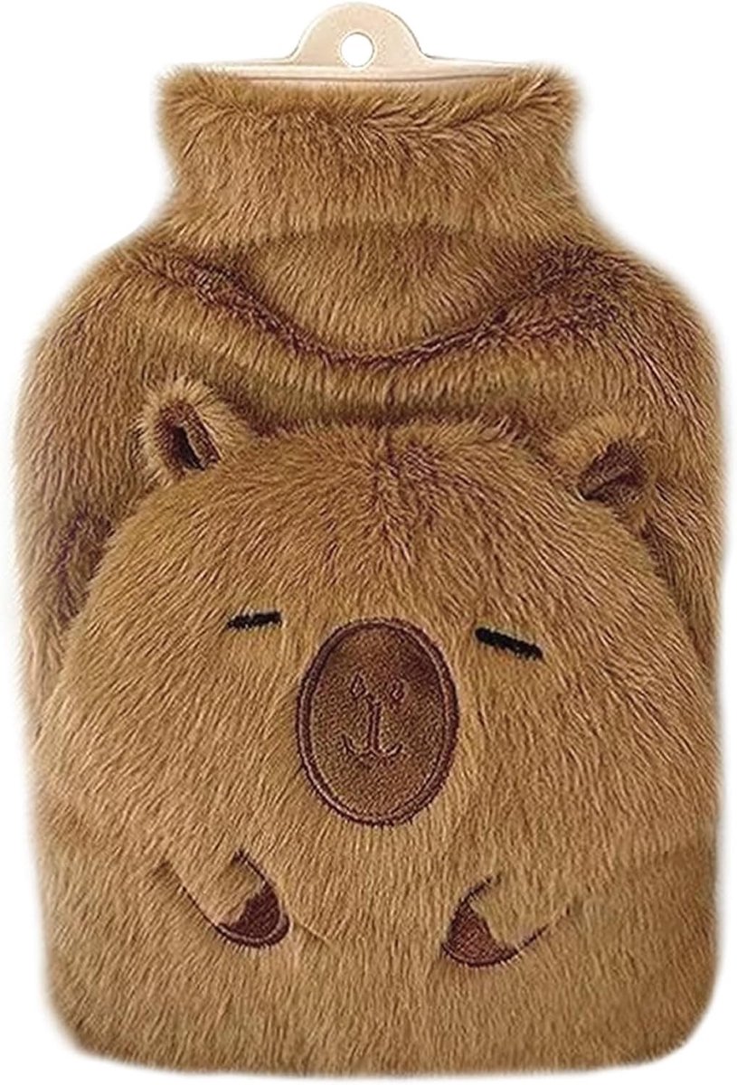 Schattige Bruine Warmwaterkruik van 1000 ml met Deksel, Perfect Cadeau voor Dames en Kinderen, Ideaal voor Verjaardag en Kerstmis