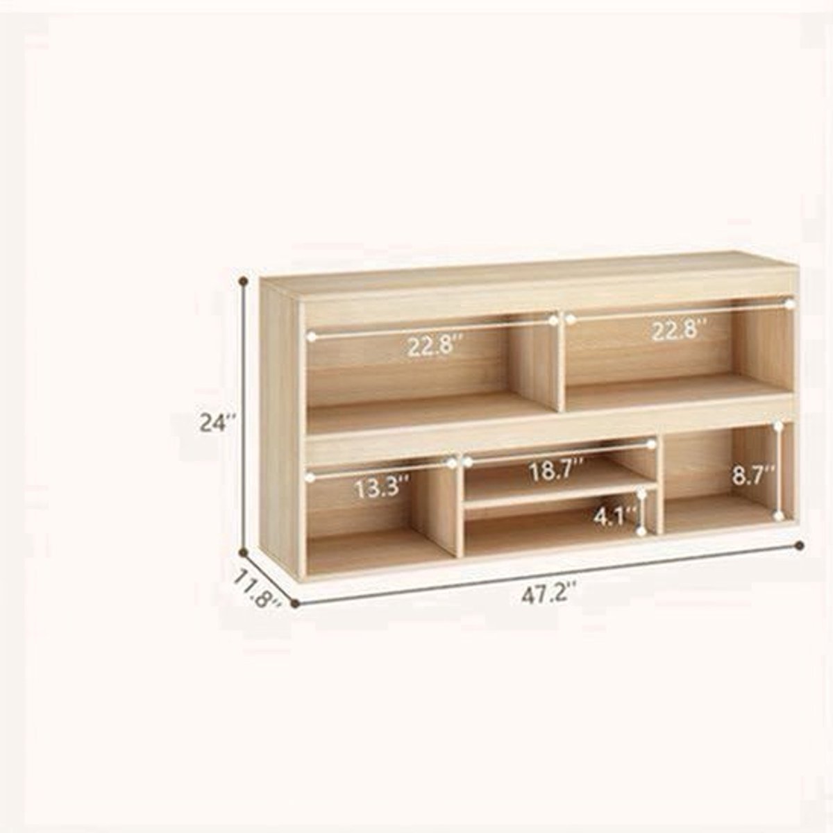 Opbergkast – Boekenkast – Opslagkast – Plankenrek – Opbergrek – Tweelaags ontwerp – Compact onder 70 cm hoogte – Natuurlijke houtlook