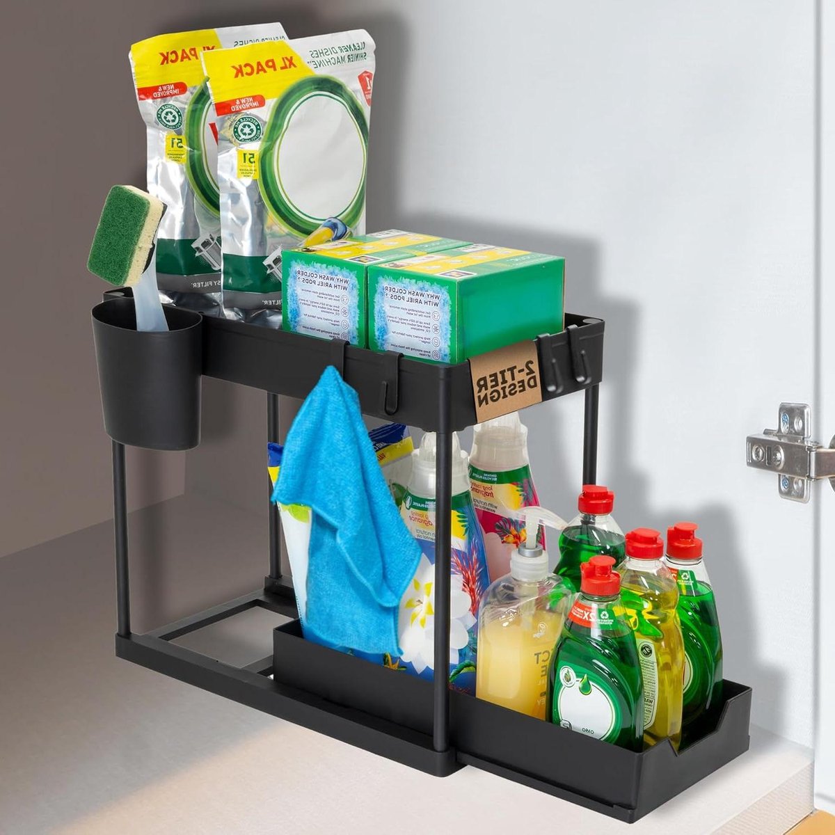 Onderbouw Opberger - Kast Organizer - Keuken Opbergen - Uittrekbare Lades - 2 Lagen - Zwart