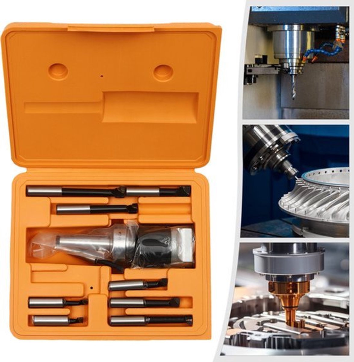 Freesmachine Accessoires Set 9 Stuks - MT2 M10 1/2" Carbide Kotterkop - 6.75 Kg Gewicht - Metaalbewerking Gereedschap