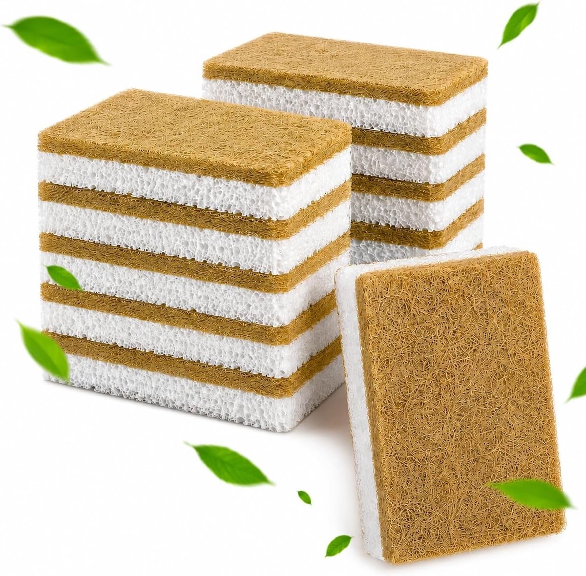 Eco-vriendelijke afwaspons van kokosnoot en cellulose - 12 stuks, dubbelzijdig, krasbestendig, ideaal voor keuken, servies, pannen en badkamer