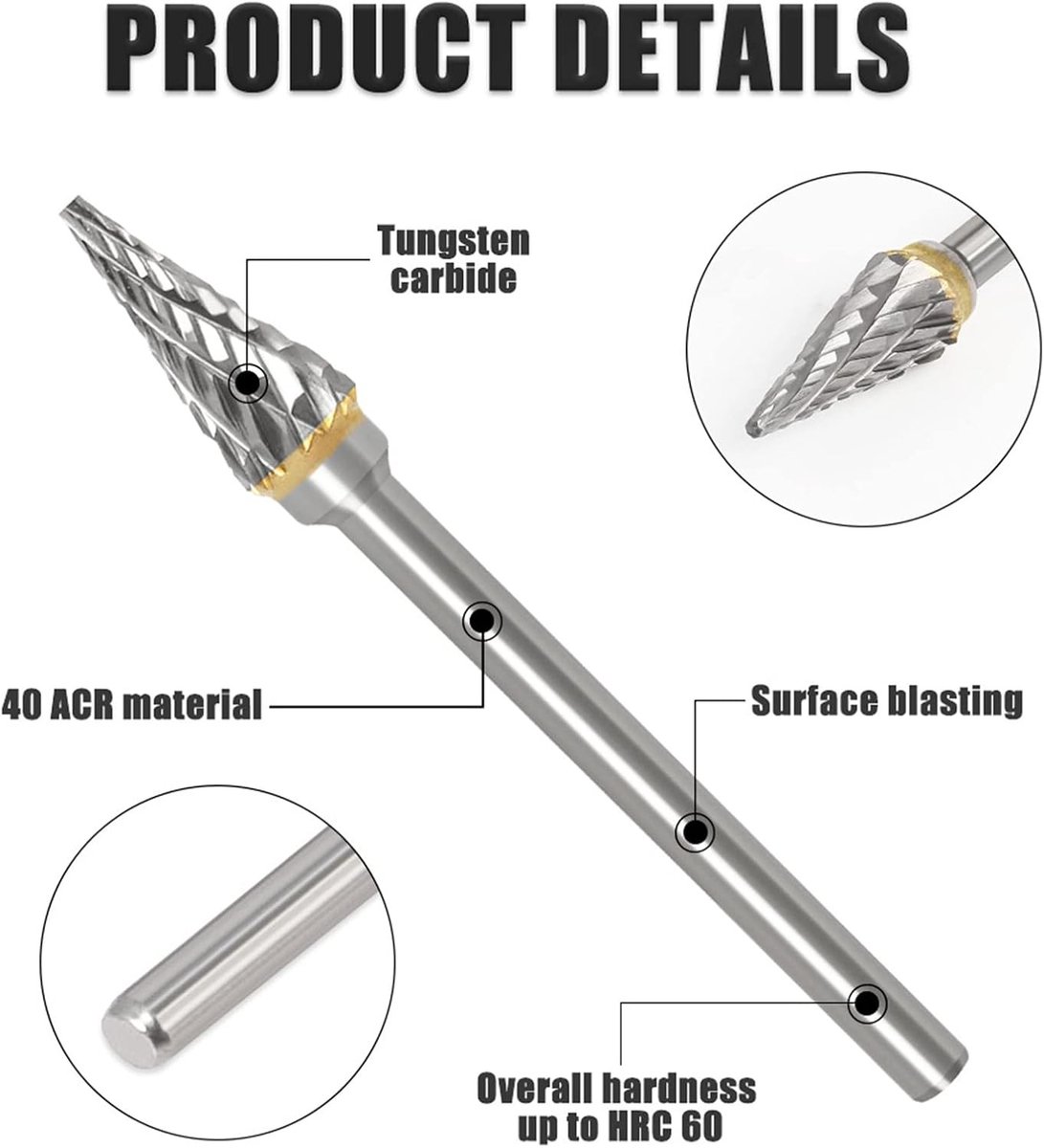 Dubbelzijdige Tungsten Carbide Freesburr voor Dremel - 10mm Kopdiameter voor Houtbewerking, Graveren en Metaal Polijsten