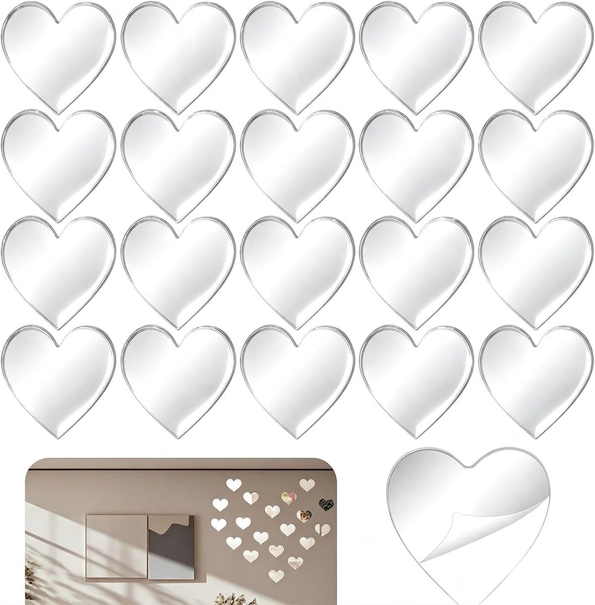 Decoratieve Hartvormige Mini Spiegels - Set van 20 Stuks voor Creatieve Projecten, DIY Decoratie en Ambachtelijke Accessoires