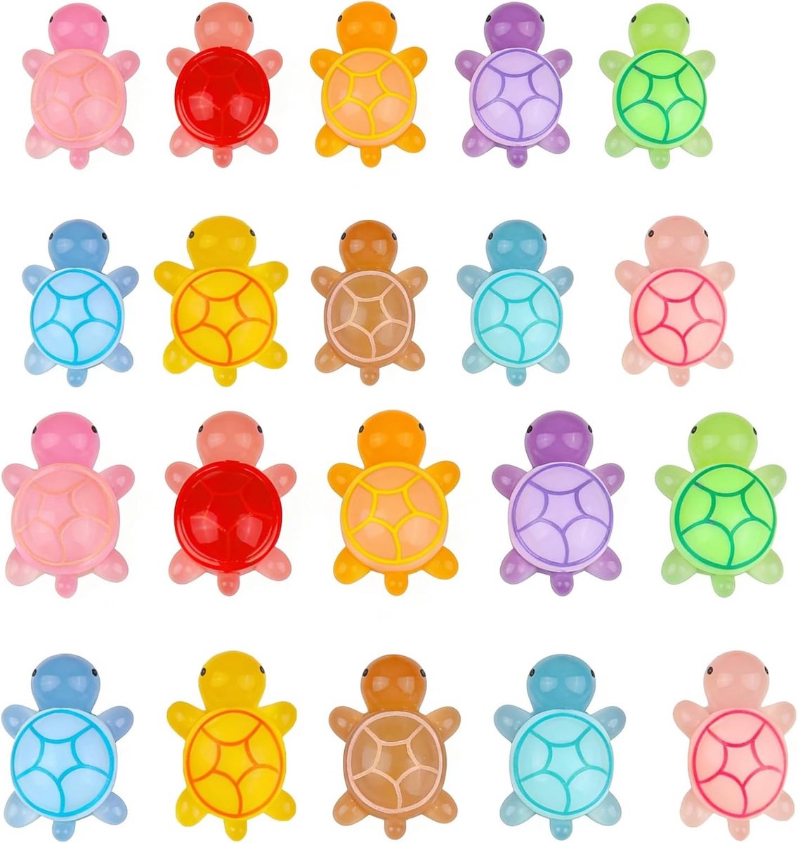 20 Stuks Multikleurige Luminous Mini Hars Schildpadden Nachtlamp Decoratie, DIY Tuin en Interieur Decoratie, 2 Maten
