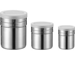 Set van 3 Poedersuiker Shakers voor Chocolade, Cappuccino en Desserts - Ideaal voor het Versieren van Taarten en Gebak