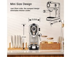 Espressomachine – Semi-Automatische Koffiemachine – Espresso Maker – Koffiezetapparaat – 20 Bar Pompdruk – 1,1 Liter Waterreservoir