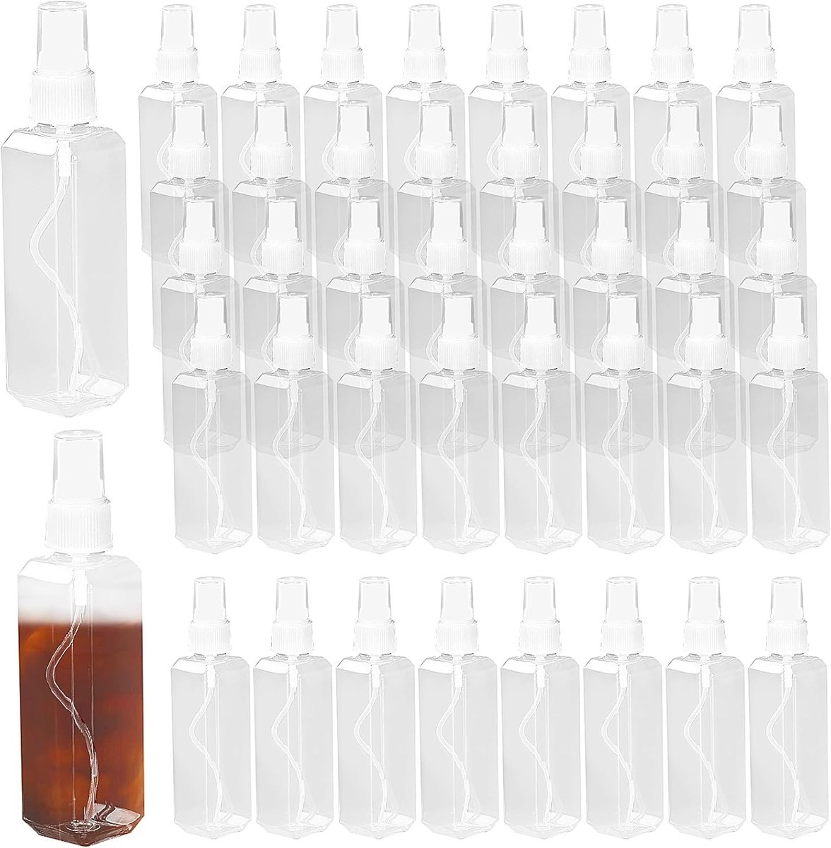 40 Stuks 100ml Mini Sprayflessen, Plastic Vernevelaar met Deksel, Duidelijke Reiskruikjes voor Geur, Haarverzorging en Gezichtsverzorging