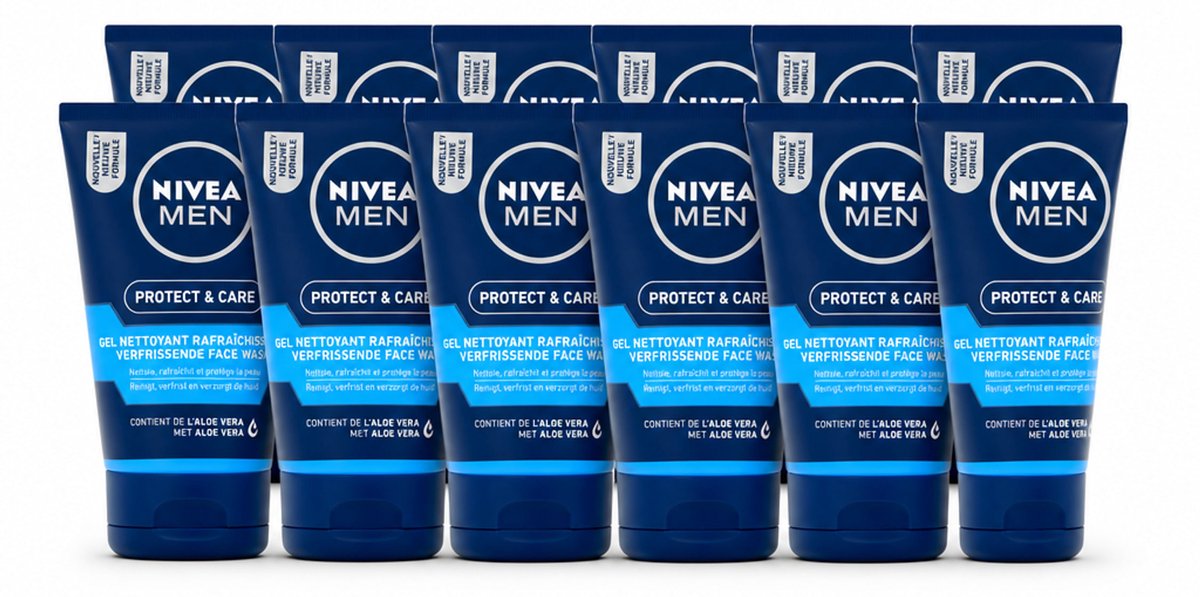 12 x NIVEA MEN - Protect & Care - Reinigingsgel Gezicht - 100 ml - Voordeelverpakking - 12 stuks