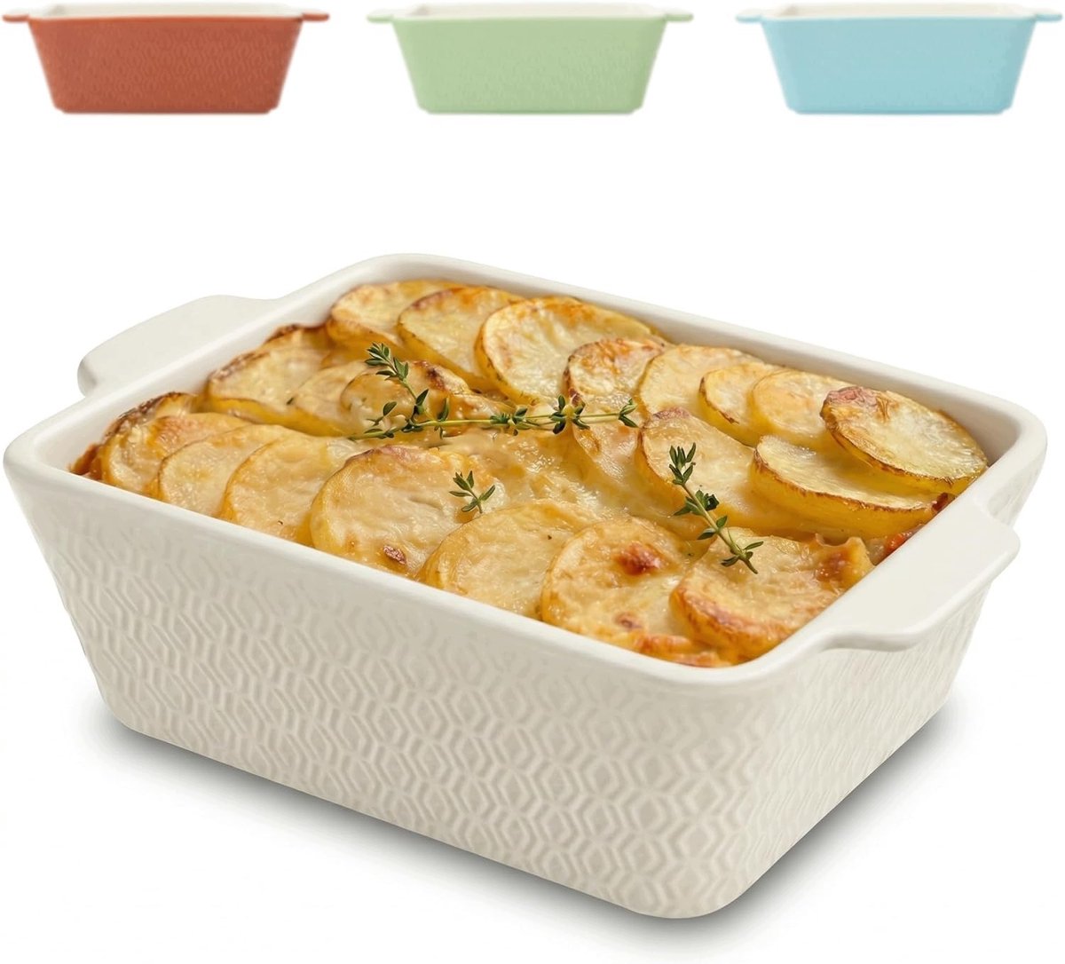 Ovenschaal Keramiek Rechthoekig 21 cm - Kleine Ovenschaal voor 2 Personen - Lasagneschaal met Hoge Rand - Wit, Vaatwasserbestendig