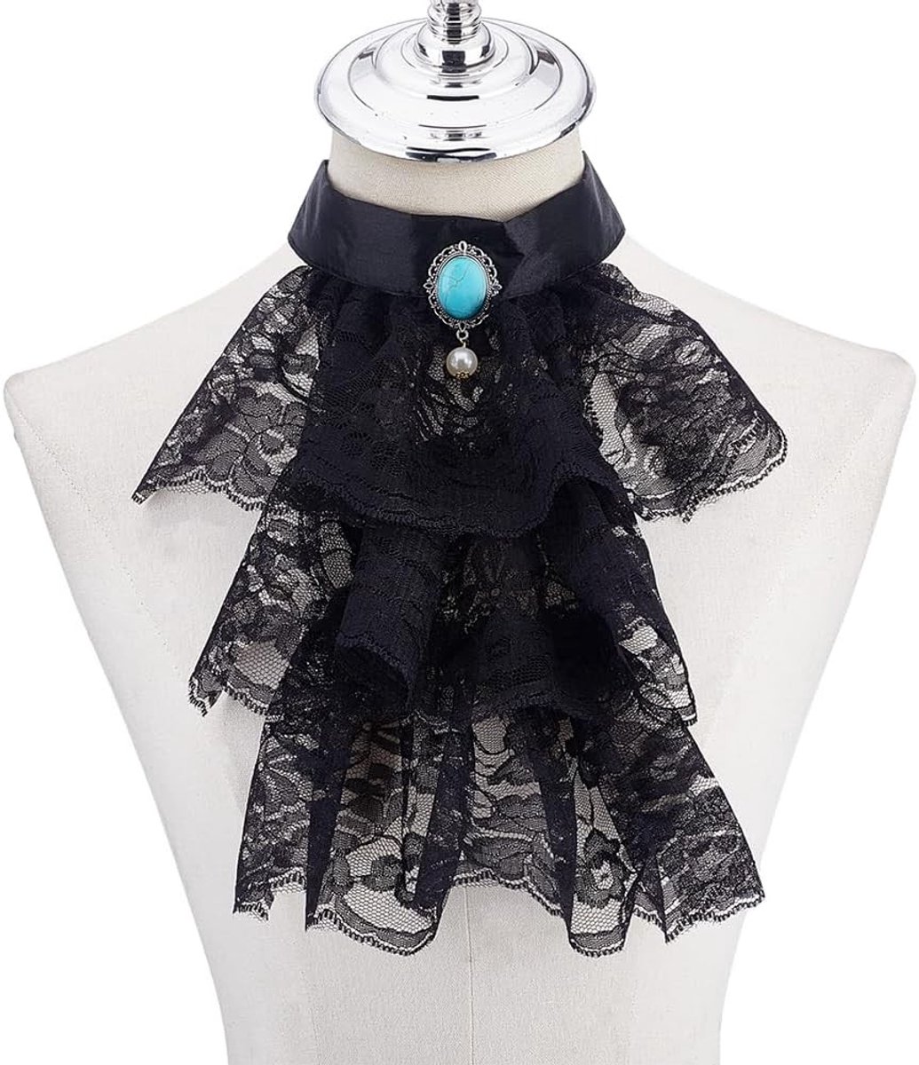 Zwarte Jabot Kraag met Rimpels en Afneembare Ontwerp voor Halloween Kostuums en Cosplay Accessoires voor Mannen en Vrouwen