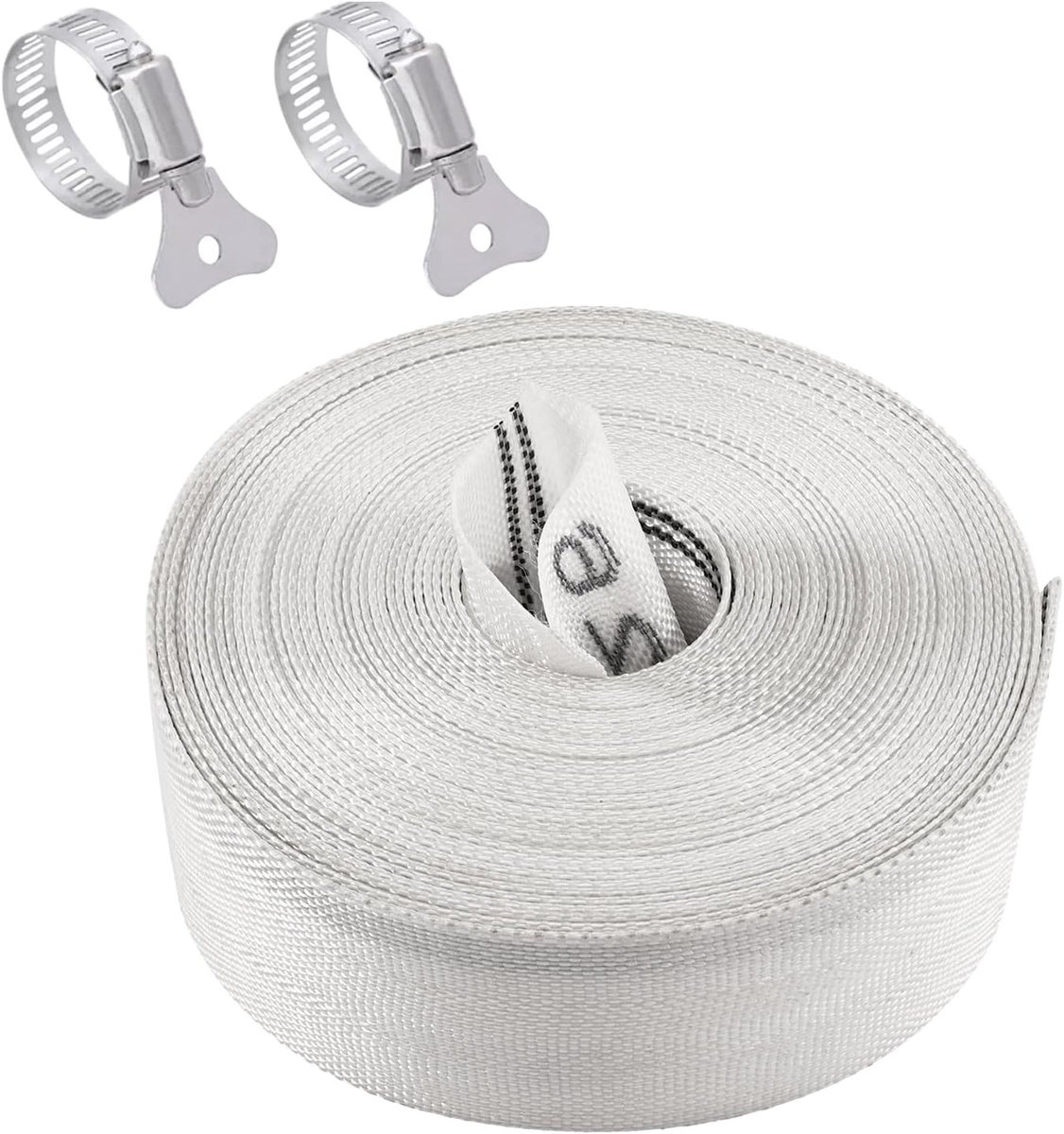 Woven Slang Ø 1 1/2 Inch Plat 38 mm 10 m Set met RVS Slangklem voor Tuinpompen, Dompelpompen en Vuilwaterpompen