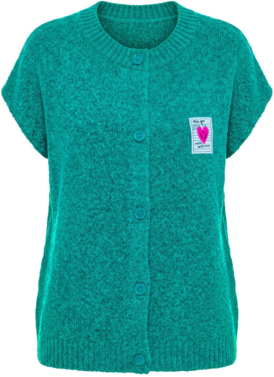 MIAMODA - Dames - Gebreid vest losse pasvorm hartvormige patch - Den - Maat 54+
