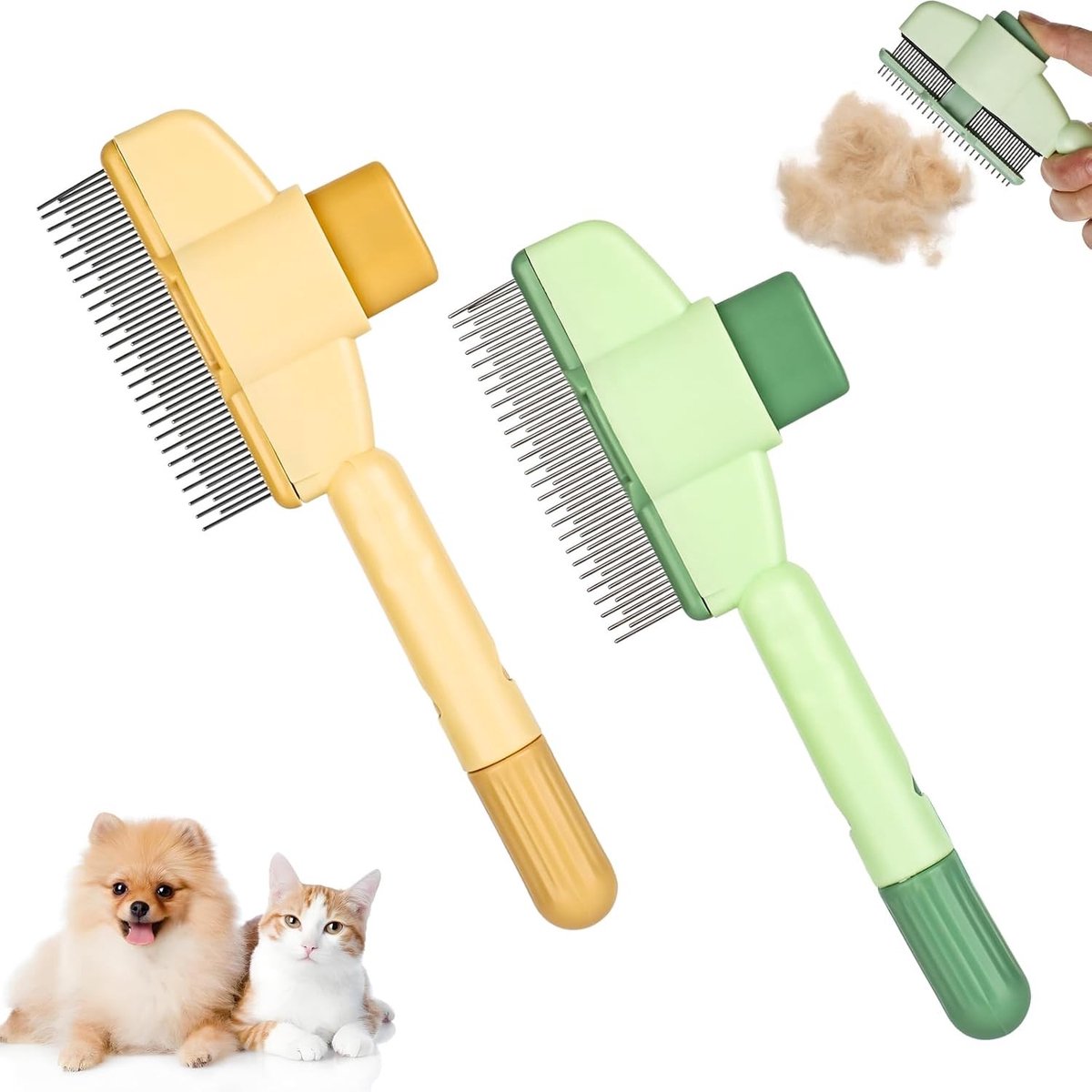 Set van 2 Dierenborstels voor Katten en Honden, Onderhaar, Zelfreinigend, Verwijdert Klitten en Los Haar