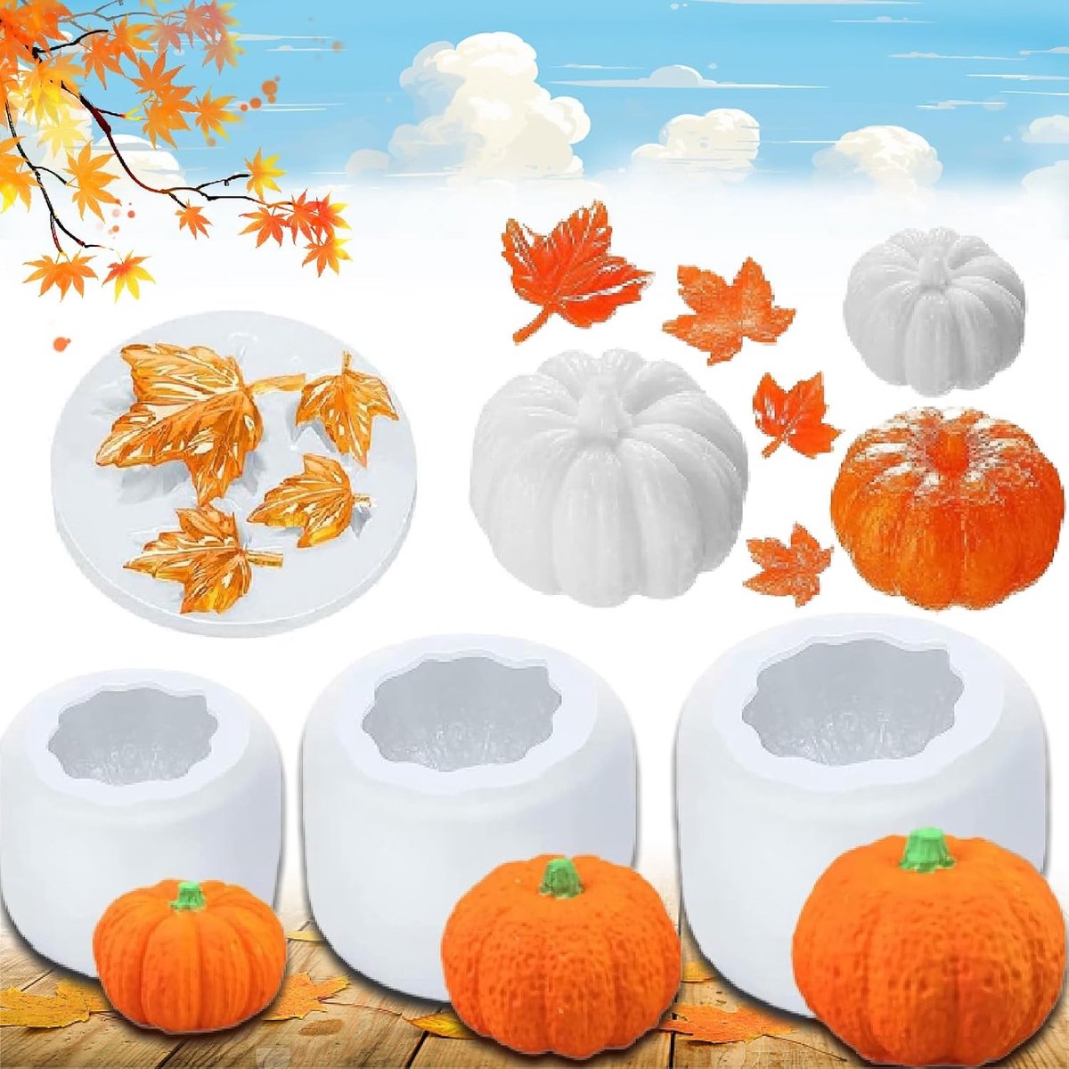 Halloween en Thanksgiving Siliconen Mallen Set - 4D Pompoen en Esdoornblad Mallen voor DIY Decoraties en Feestjes