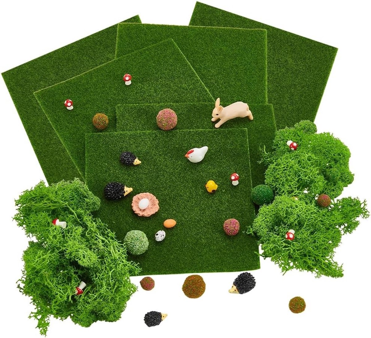 54 Stuks Kunstmos en Kunstgras Accessoireset voor Feeëntuin, Decoratie voor Poppenhuis en Miniatuurtuin, Groene Mat voor Planten en Creatieve Projecten