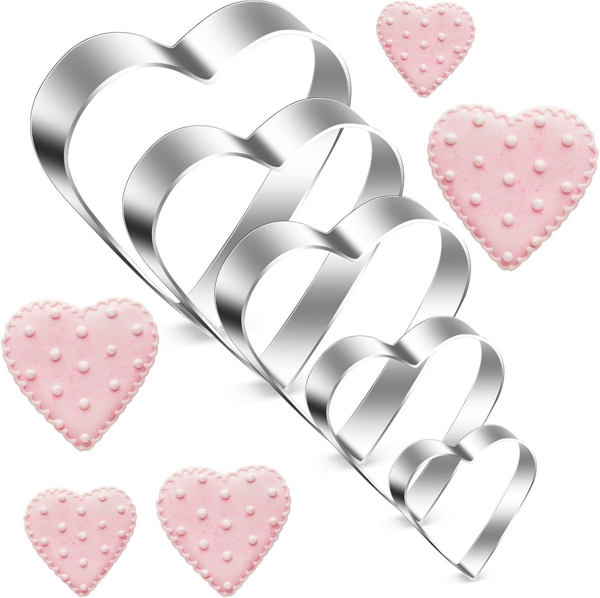 Set van 5 Hartvormige Koekjesuitsteekvormpjes voor Bakken, Perfect voor Koekjes, Taarten en Snacks, Leuk voor Kinderen en Volwassenen