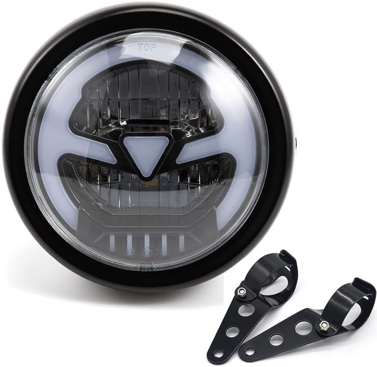 LED Motorfiets Koplamp 6.41 Inch voor Cafe Racer, Bobber en Chopper - Met Dagrijverlichting en Gele DRL
