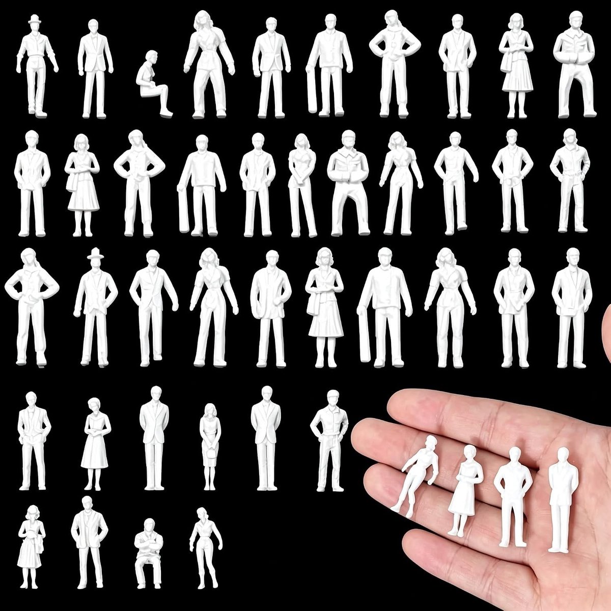 50 Onbeschilderde Miniatuur Figuren voor Modelbouw, Schaal 1:50, Staande en Zittende Personen voor Miniatuurscènes, Creativiteit Stimuleren