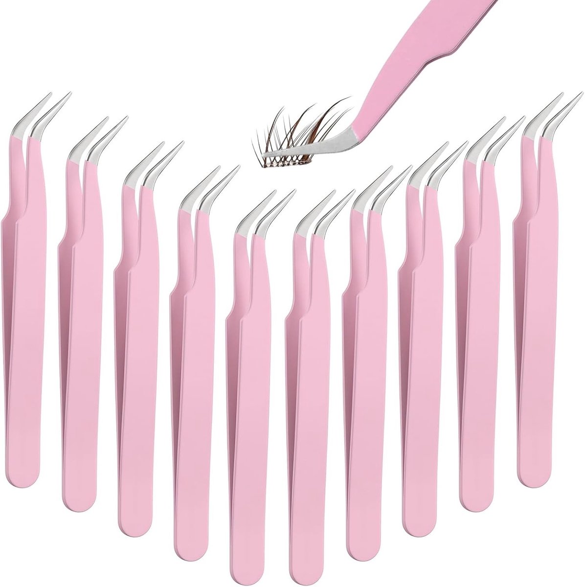 Set van 10 RVS Wimperpincetten - Gebogen Wimperpincetten voor Precisie en Comfort