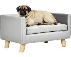 Hondenbank/slaapbank - Scandinavisch design - zacht kussen - massief houten poten - afmetingen 64 x 45 x 36 cm - grijs fluweel
