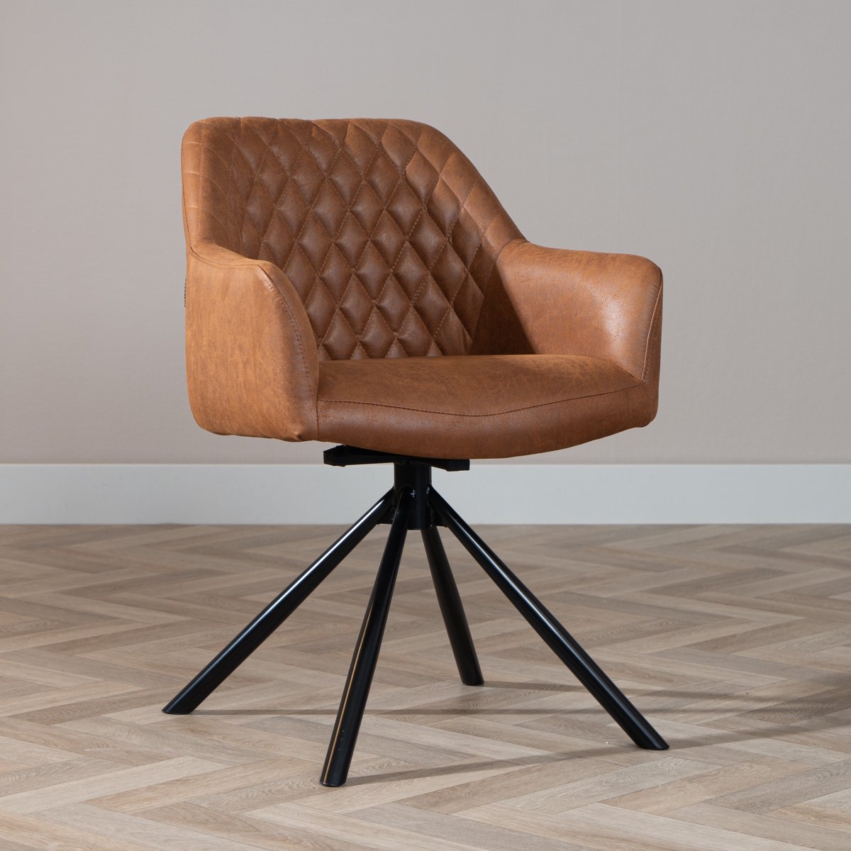Bronx71 Industriële eetkamerstoel Dex draaibaar cognac eco-leer - stoel
