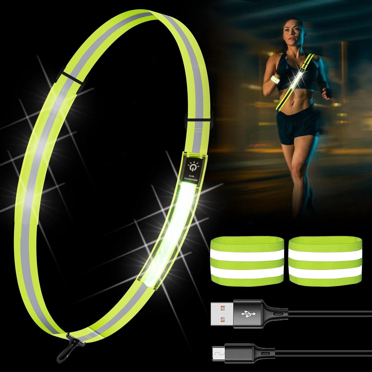 3-delige Reflecterende Joggingset met Verstelbare LED-lampen en Reflecterende Armband voor Veilig Hardlopen, Wandelen met Honden en Buitensporten
