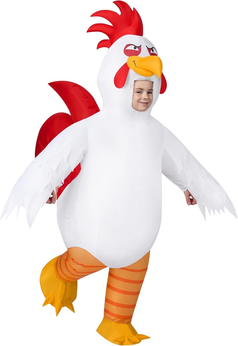 Opblaasbare Kostuums voor Kinderen, Volledige Opblaasbare Cock Kostuum, Witte Kip Kostuums voor Halloween en Cosplay Feesten, Grappige en Creatieve Outfit
